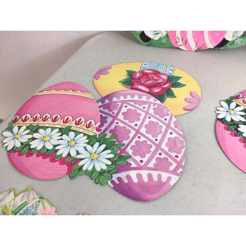 Vintage Easter Die Cut Cutout Decorations Lot of 6